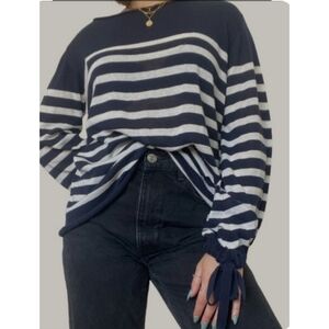 Zara Navy and White Striped Long Sleeve Top